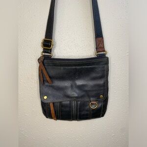 Fossil leather crossbody purse bag | black & brown | gold tone hardware